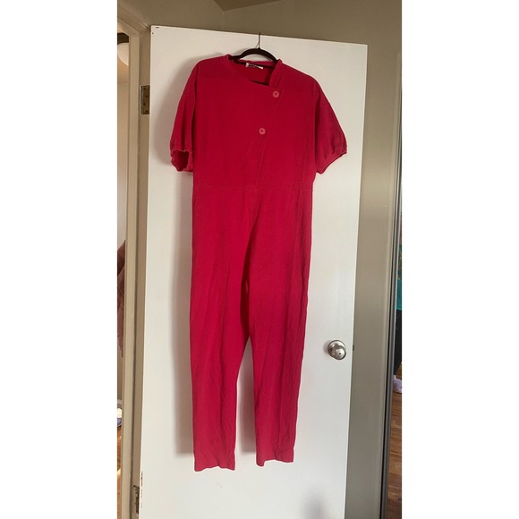 Vintage Vanity Fair “Hot Shots” waffle knit jumpsuit romper pink S asymmetric - Picture 1 of 5